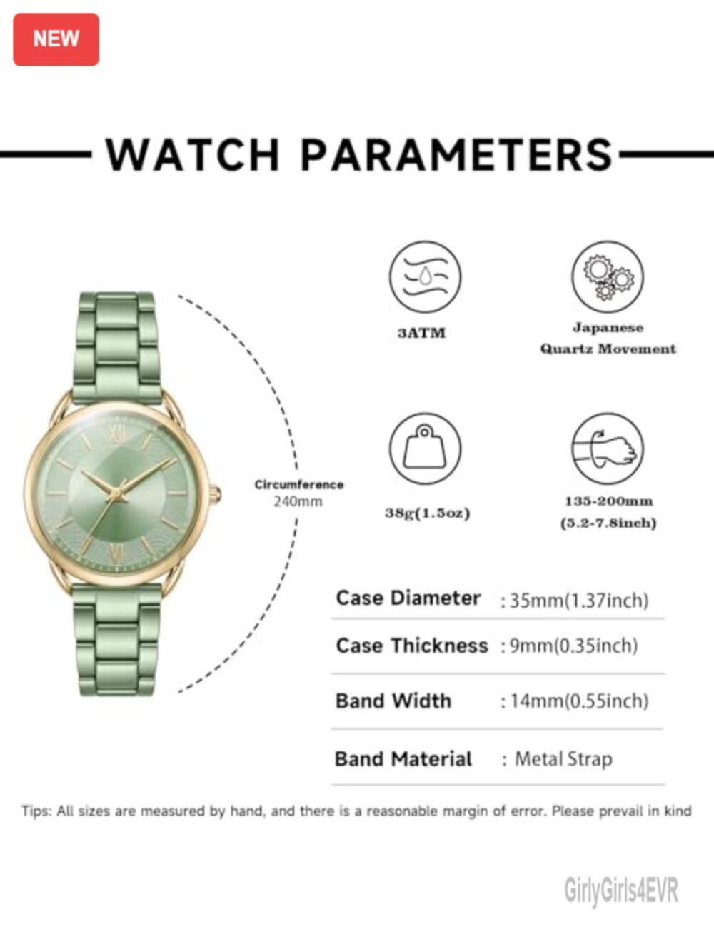 Women's Roman Numeral Dial Analog Wrist Watch with Japanese Quartz Movement - Picture 5 of 7
